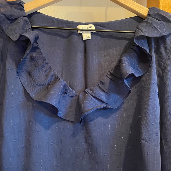 J.Crew Factory SZ L Navy Sparky V Neck Blouse! - Picture 2 of 9